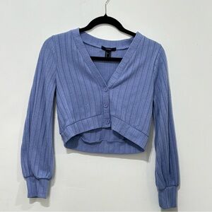 Forever 21 Blue Ribbed Cropped Cardigan Sweater